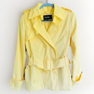 GEORGE Yellow Double-Breasted Trench Coat Belted Cotton Windbreaker Jacket L